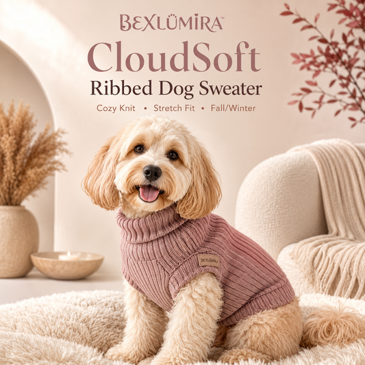 BEXLUMIRA™ CloudSoft Ribbed Dog Sweater – Cozy Knit Pet Pullover, Stretchy Puppy Sweater, Warm Dog Clothes