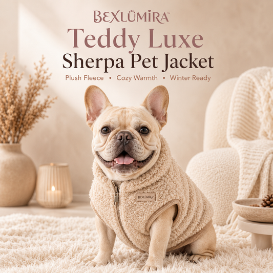 BEXLUMIRA™ Teddy Luxe Sherpa Dog Jacket – Soft Fleece Pet Coat, Cozy Puppy Outerwear, Warm Winter Dog Jacket