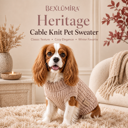 BEXLUMIRA™ Heritage Cable Knit Dog Sweater – Classic Turtleneck Puppy Pullover, Warm Luxury Winter Pet Clothes