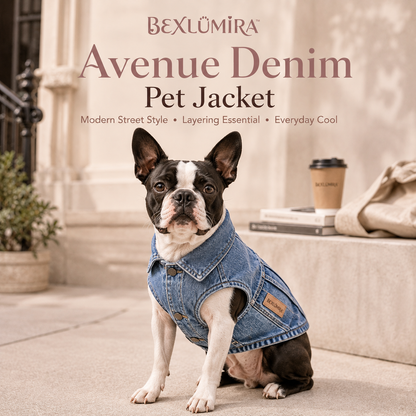 BEXLUMIRA™ Avenue Denim Dog Jacket – Stylish Puppy Jean Coat, Casual Pet Clothes, Modern Small Dog Fashion Apparel