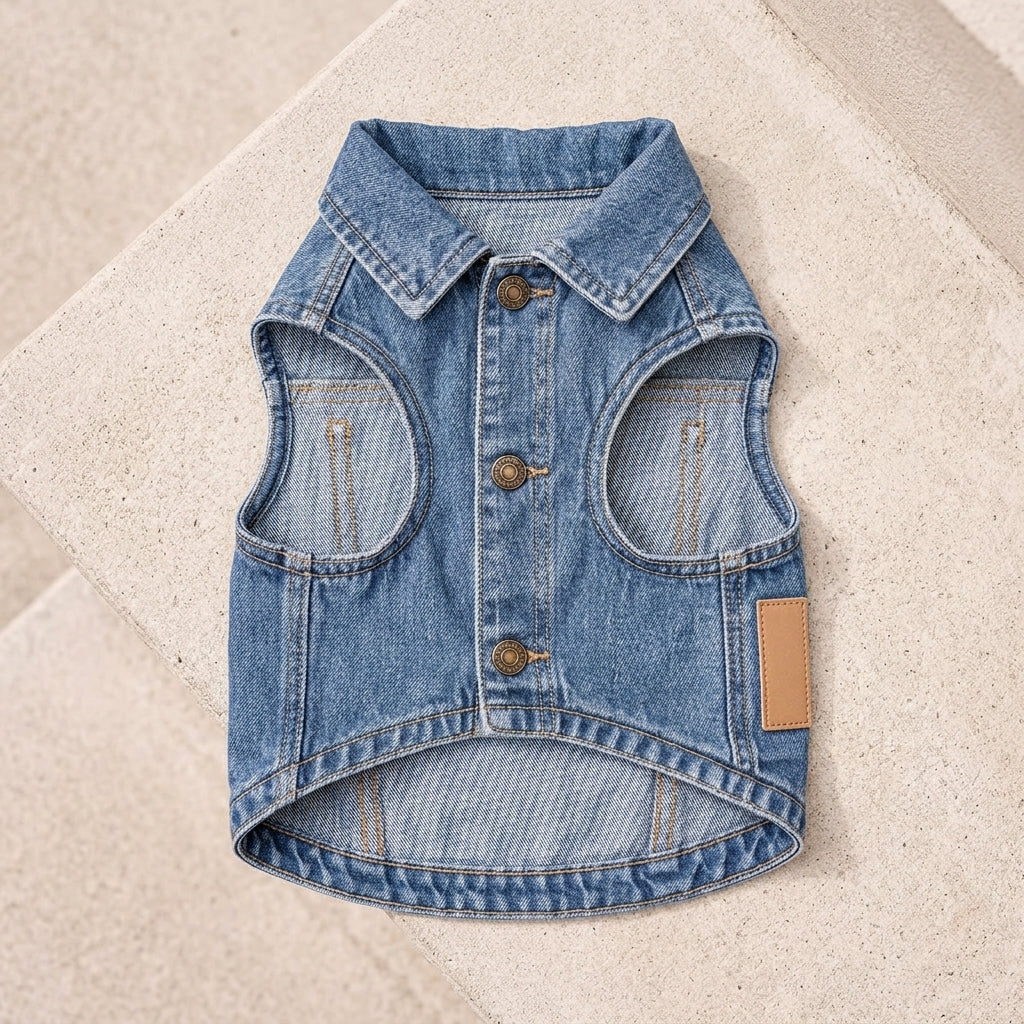 BEXLUMIRA™ Avenue Denim Dog Jacket – Stylish Puppy Jean Coat, Casual Pet Clothes, Modern Small Dog Fashion Apparel